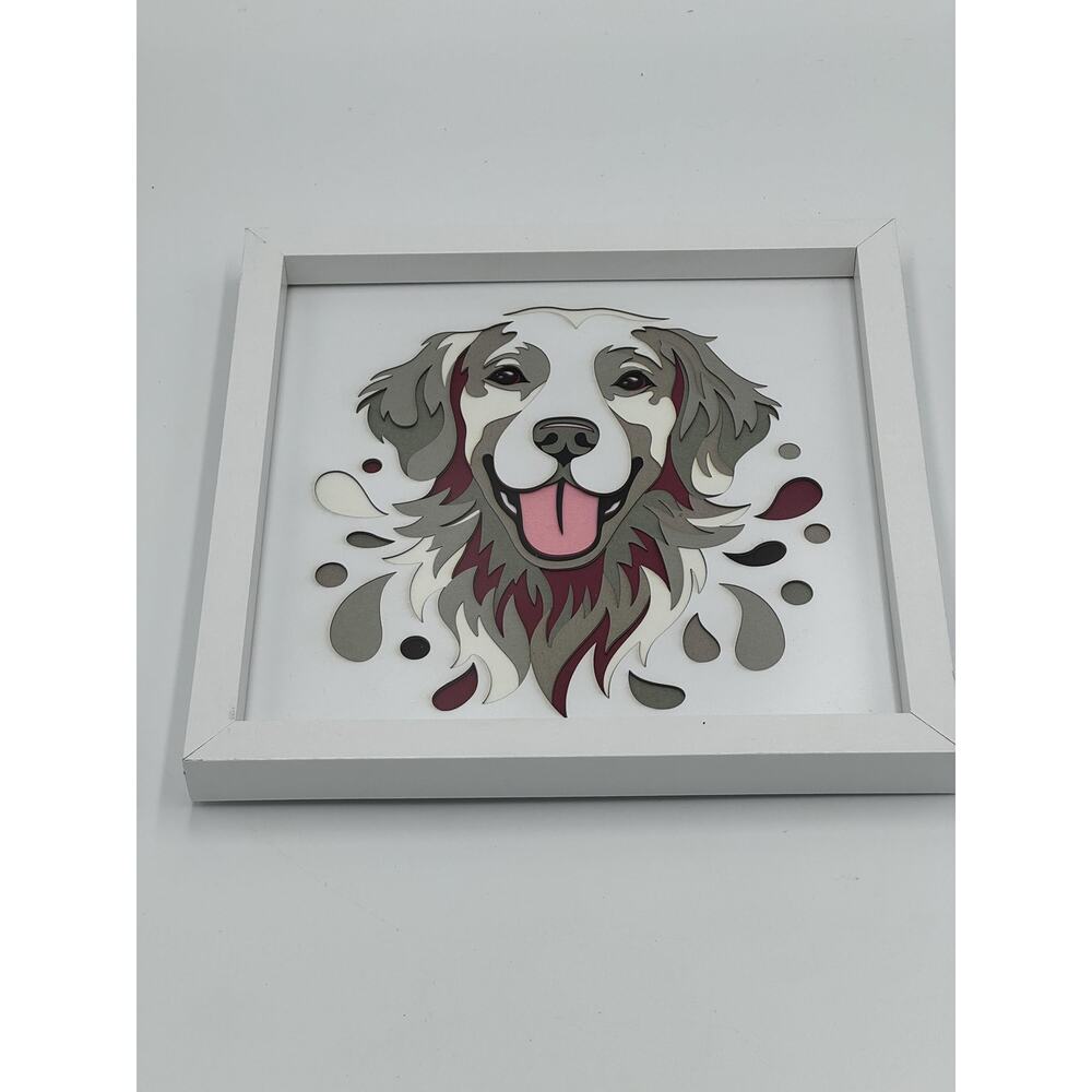 9 Paper Layers Of Mixed Colors Golden Retriever Dog/Puppy (Gray) Framed Art 7x7